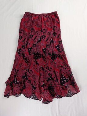 Soft Surroundings Black Red Pink Flowy Boho Stretch Waist Layered Maxi Skirt